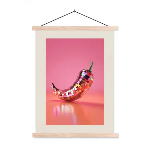 Disco - Peper - Roze textielposter latten blank klein -3d