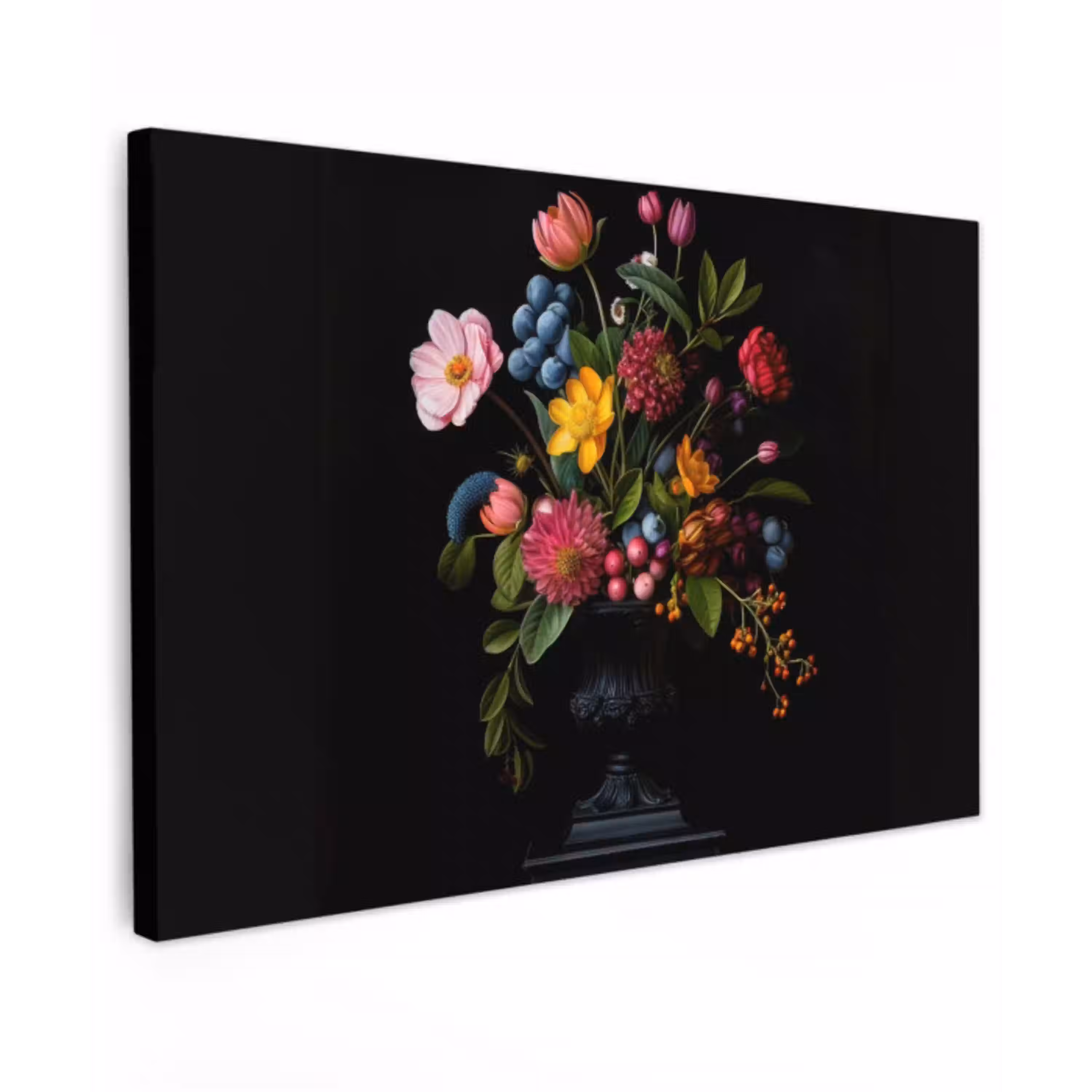 Bloemen - Vrolijk - Vaas Tuinposter op houten frame 2 cm dik klein -3d