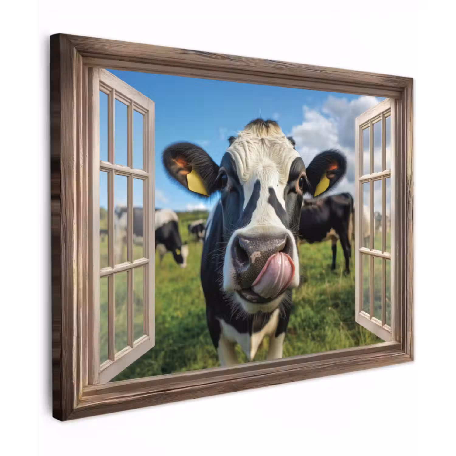 Canvas schilderij - Doorkijk - Koe - Weiland - Dieren - Natuur