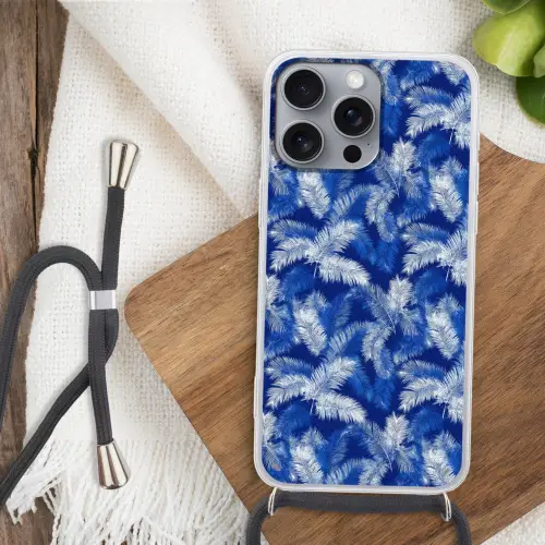 Palmblad - Patroon - Blauw Hoesje iPhone 16 Pro Max met koord klein 804 -sfeer4