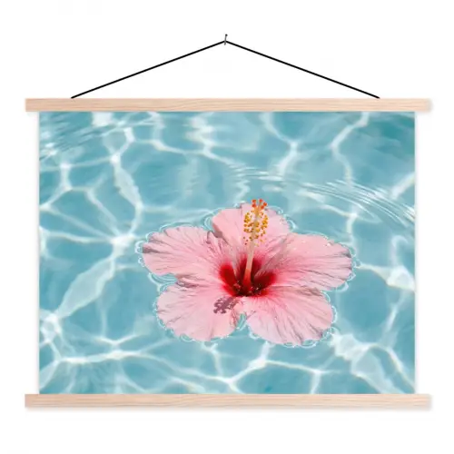 Hibiscus - Water - Roze textielposter latten blank klein -3d