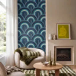 Bogen - Geometrisch - Patroon - Blauw - Retro Behang Vinyl klein 1060 -sfeer2