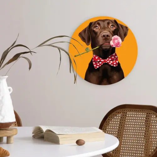 Hond - Oranje - Roos - Valentijn Wandcirkel plexiglas klein -sfeer4
