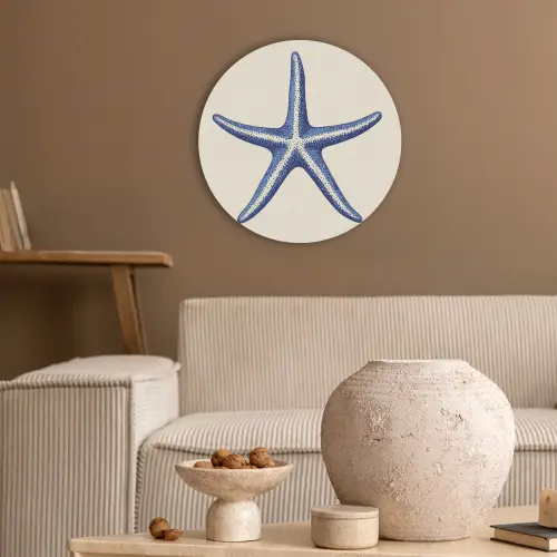 Blauwe zeester - Minimalistisch - Beige Akoestische PET Vilt - Rond klein -sfeer1