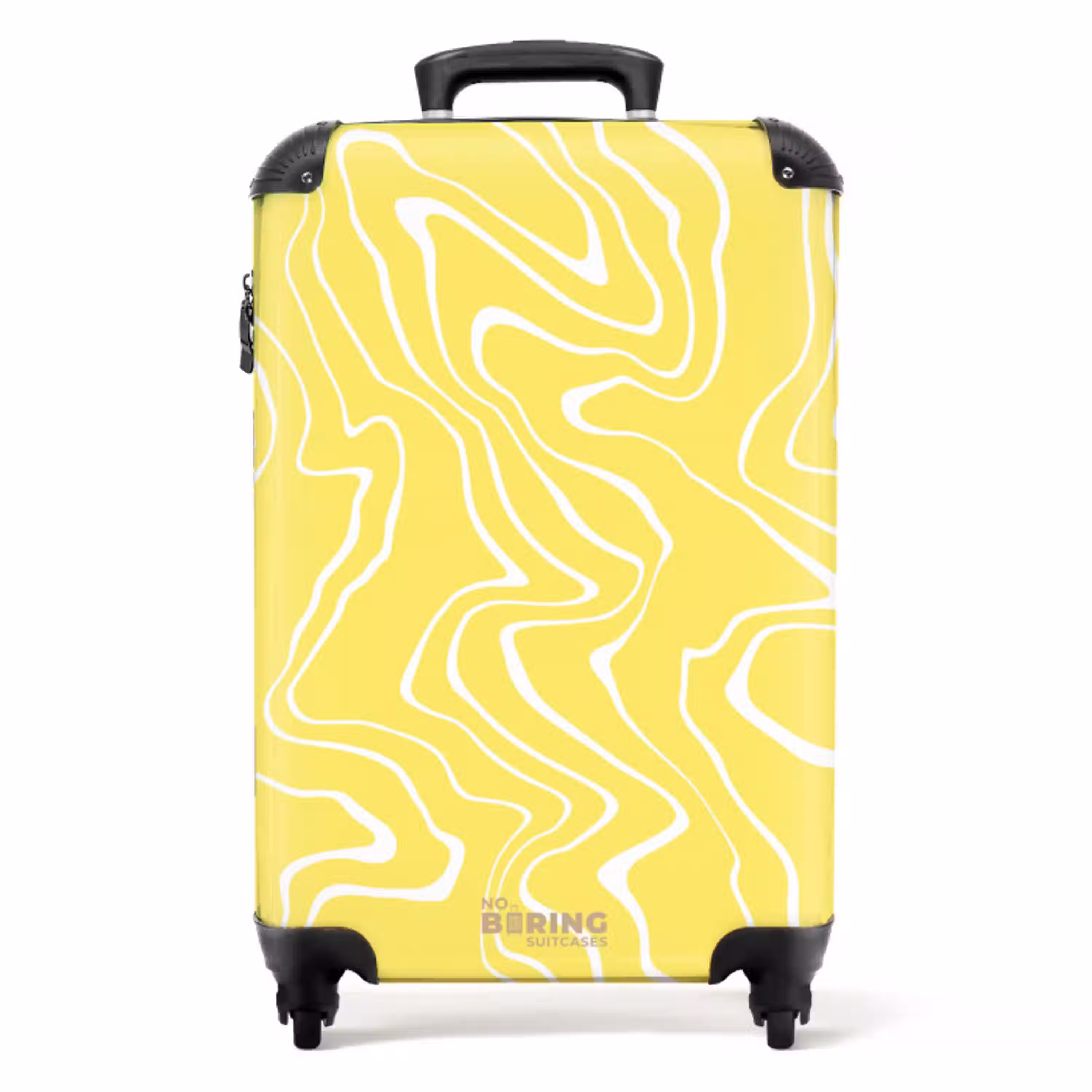 Gele achtergrond met abstracte witte lijnen NBS - Handbagage koffer - Unisex middel -productfoto_recht