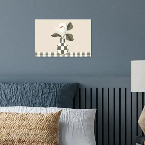 Vaas - Geruit - Groen - Bloem poster papier klein -sfeer2