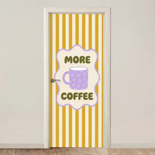 More coffee - Geel - Paars - Strepen - Mok deurposter klein -3d_beige