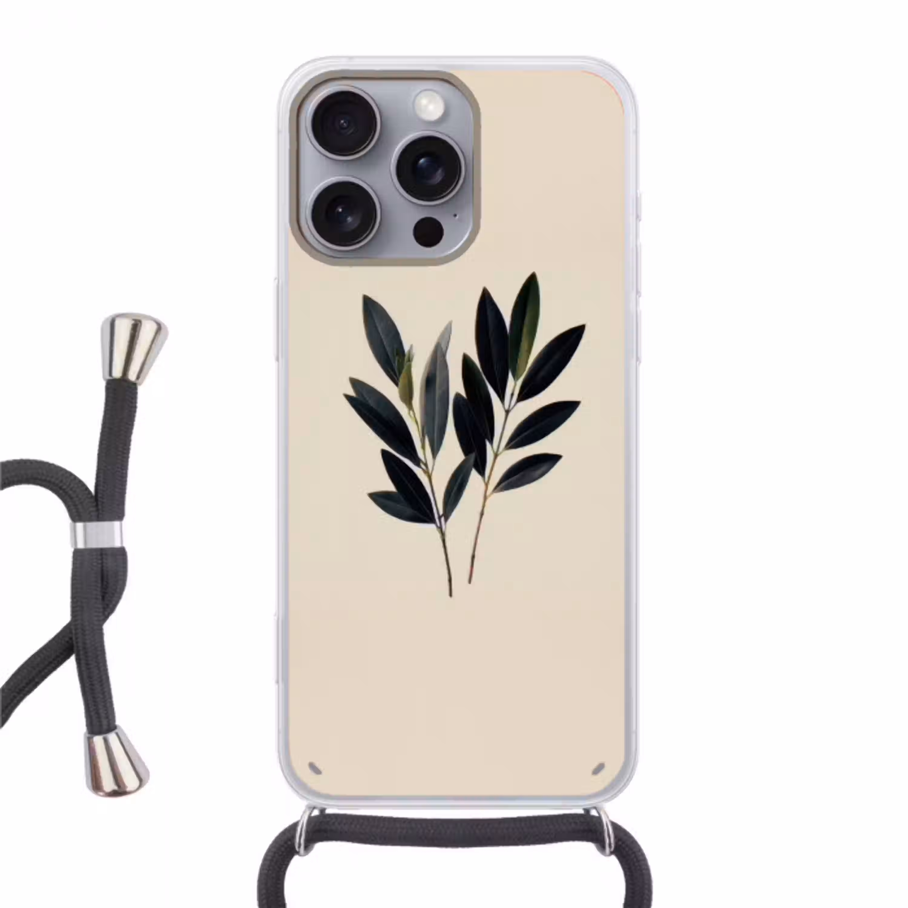 Ovaalvormige bladeren - Diep groen - Symmetrisch Hoesje iPhone 16 Pro Max met koord klein -3d