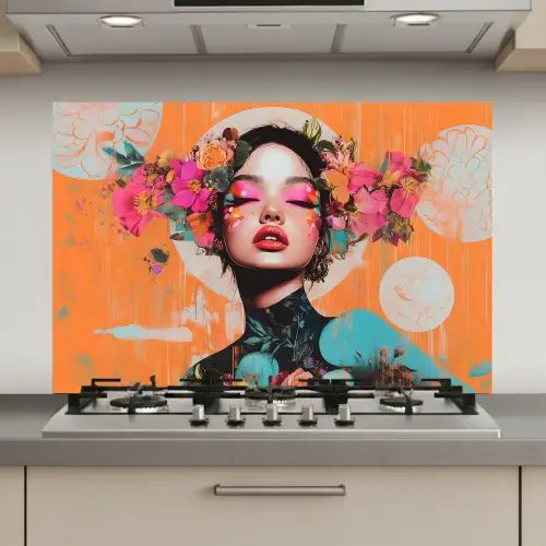Portret - Vrouw - Abstract - Bloemen keuken achterwand spatscherm klein -3d_website