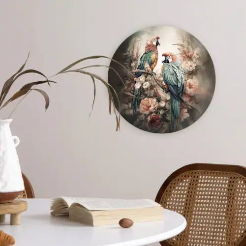 Papegaaien - Vogels - Natuur - Bloemen Wandcirkel kunststof plaat 5mm dik klein -sfeer4
