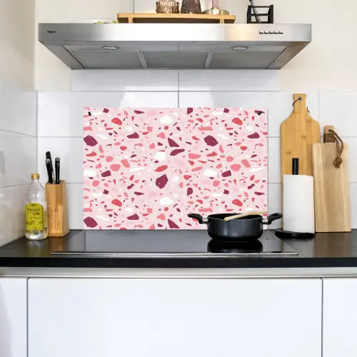 Terrazzo - Patroon - Roze Inductie beschemer met haakjes klein 777 -sfeer2