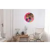 Luipaard - Roze - Oranje - Blauw - Verf Wandcirkel aluminium klein -woonkamer