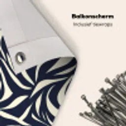 Bladvormen - Blauw - Patroon - Wit Balkonbeschermer Duitsland klein 596 -closeup_NL