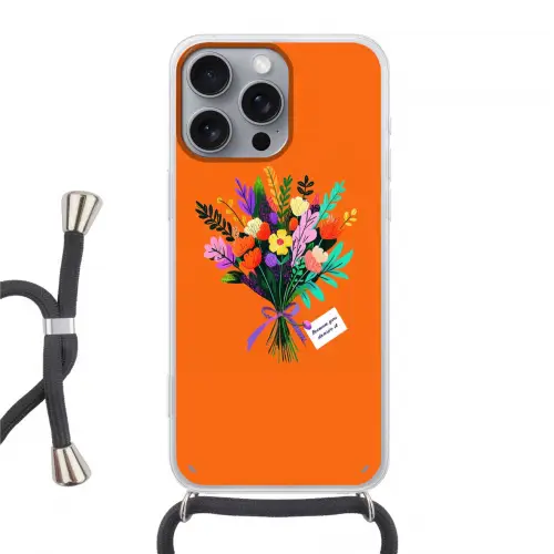 Kaartje - Boeket - Bloemen Hoesje iPhone 16 Pro Max met koord klein -3d