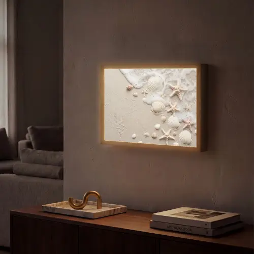 Schelpen - Zeesterren - Strand Light Box met batterij (Wandlamp) middel -sfeer1