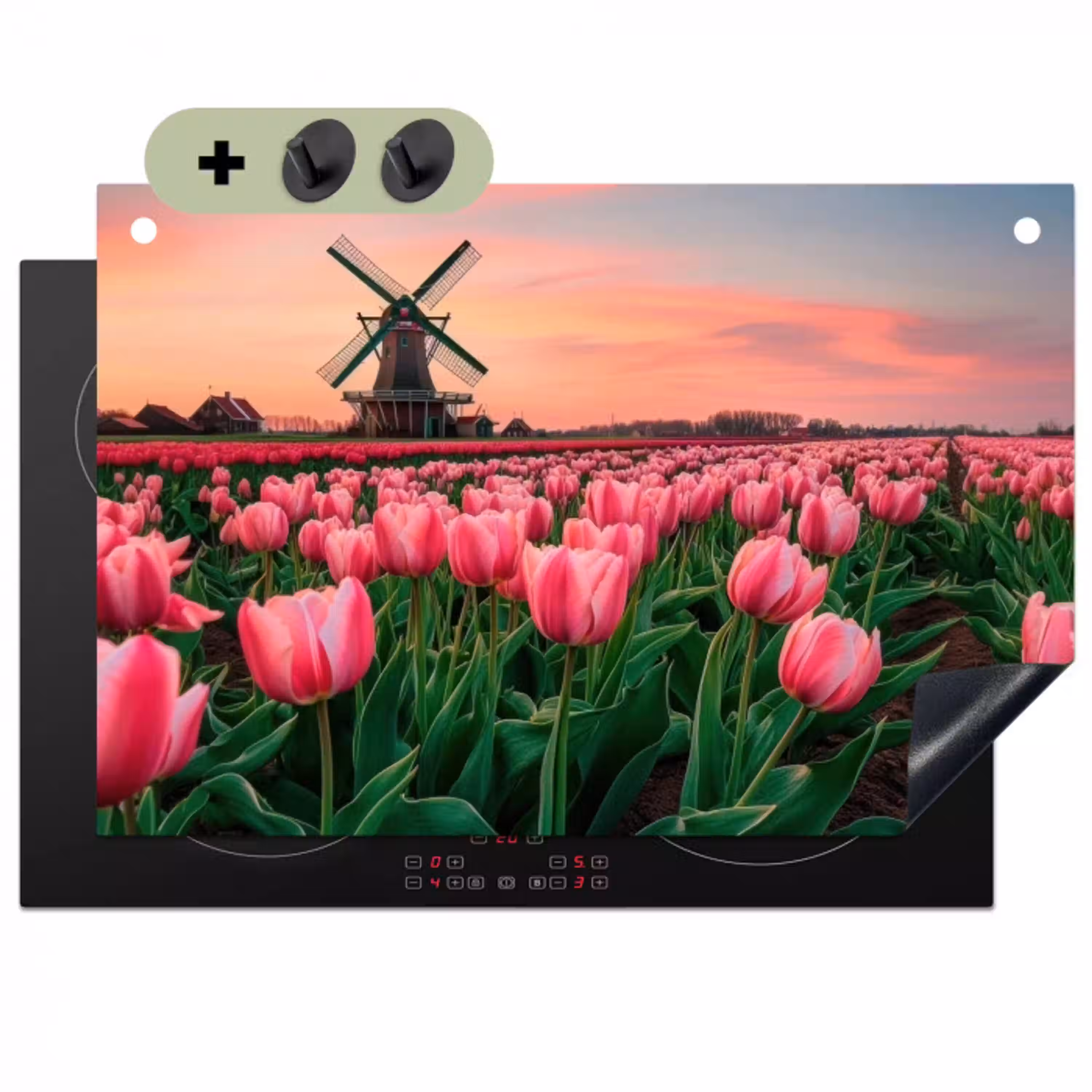 Tulpen - Molen - Nederland Inductie beschemer met haakjes klein -3d