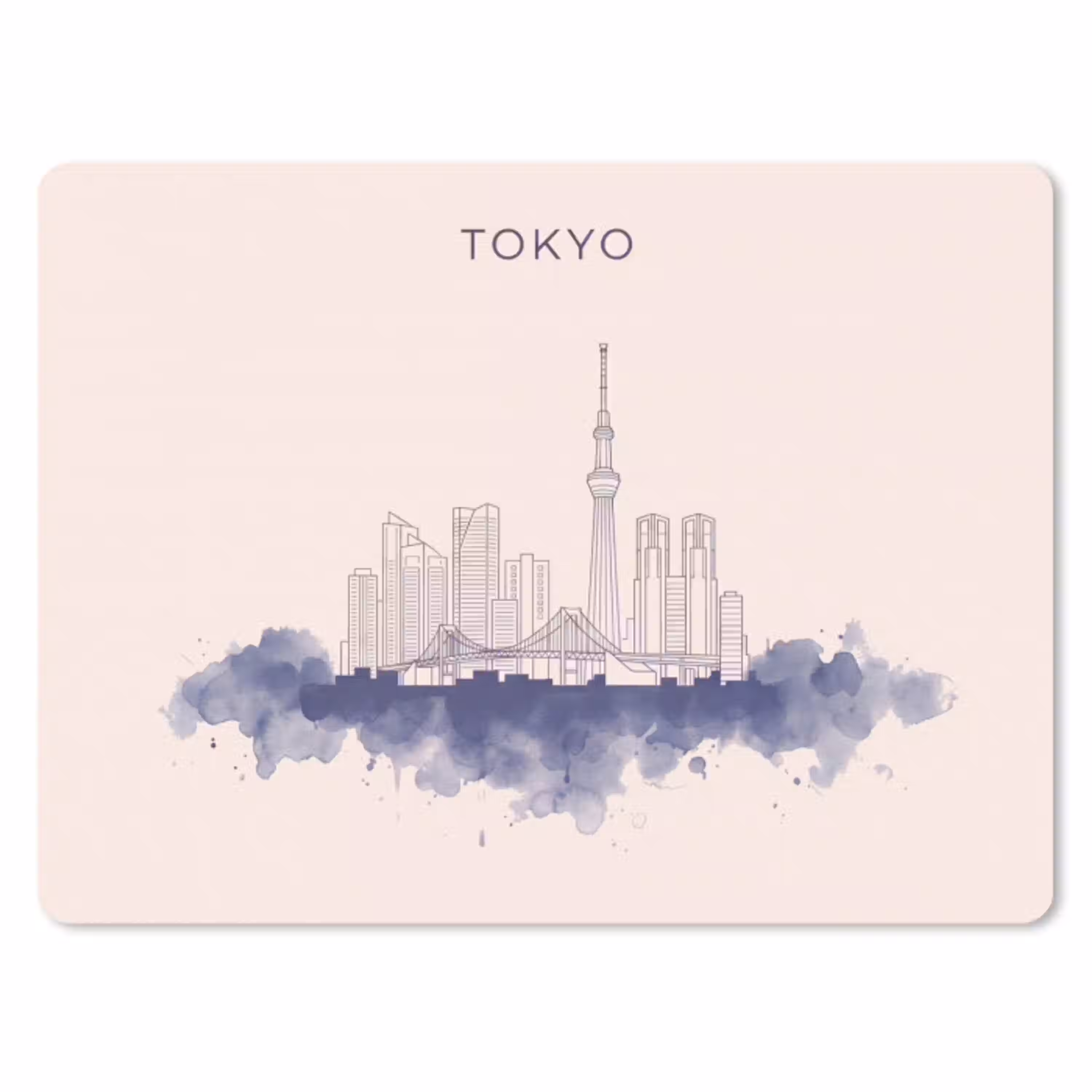 Tokyo - Skyline - Stad - Abstract - Blauw muismat rubber klein -3d