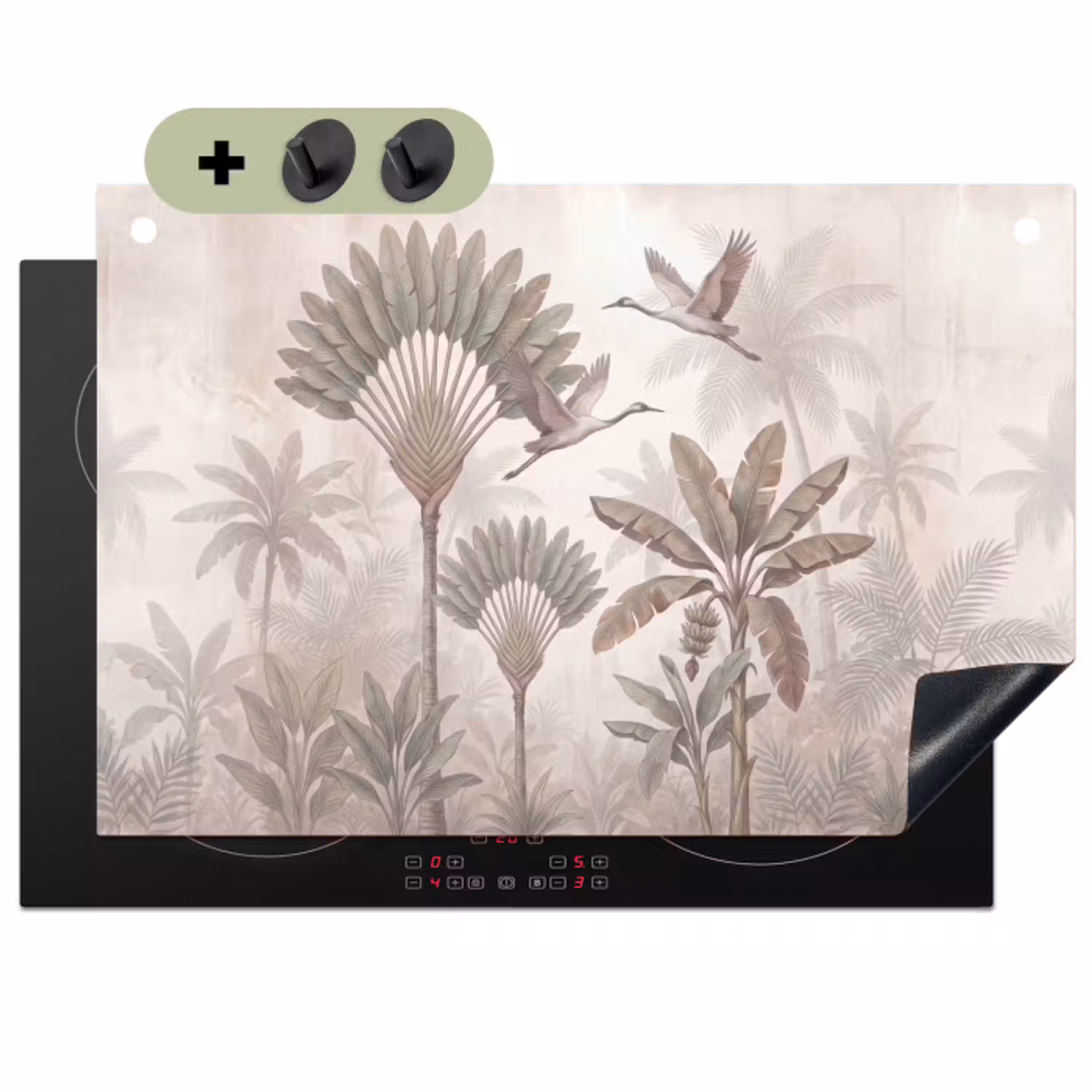 Vogel - Tropisch - Jungle - Natuur - Beige Inductie beschemer met haakjes klein -3d