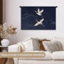 Kraanvogels - Nachthemel - Blauw Wandkleed katoen middel -sfeer1