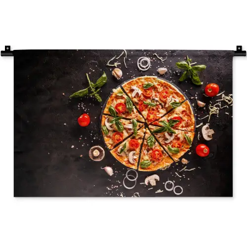 Pizza - Groente - Kruiden - Keuken - Industrieel Wandkleed katoen klein -zz3d