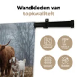 Boerderijdieren - Groep - Mist - Natuur - Rustiek Wandkleed katoen klein -sfeer2