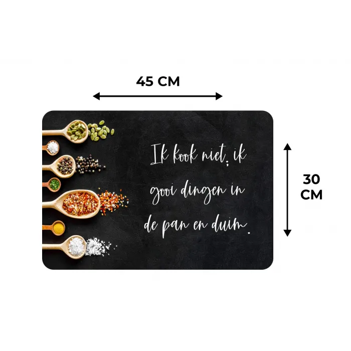 Ik gooi dingen in de pan en duim - Keuken - Quotes - Spreuken - Humor Placemat vinyl groot -specs