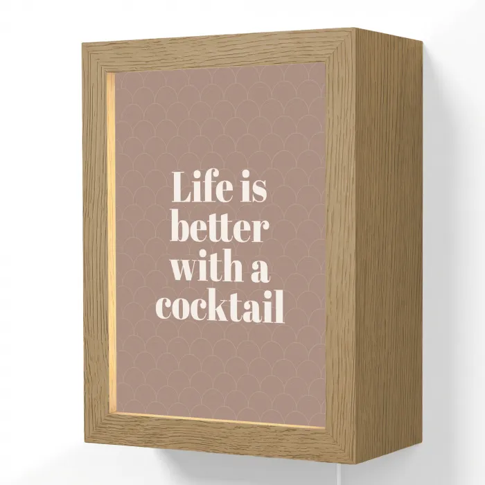 Cocktail - Tekst - Patroon - Wit Light Box met kabel (Wandlamp) klein -3d
