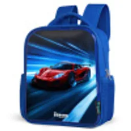 Rode racewagen in digitale snelheidswereld Kinderrugzak - Blauw middel -schuin