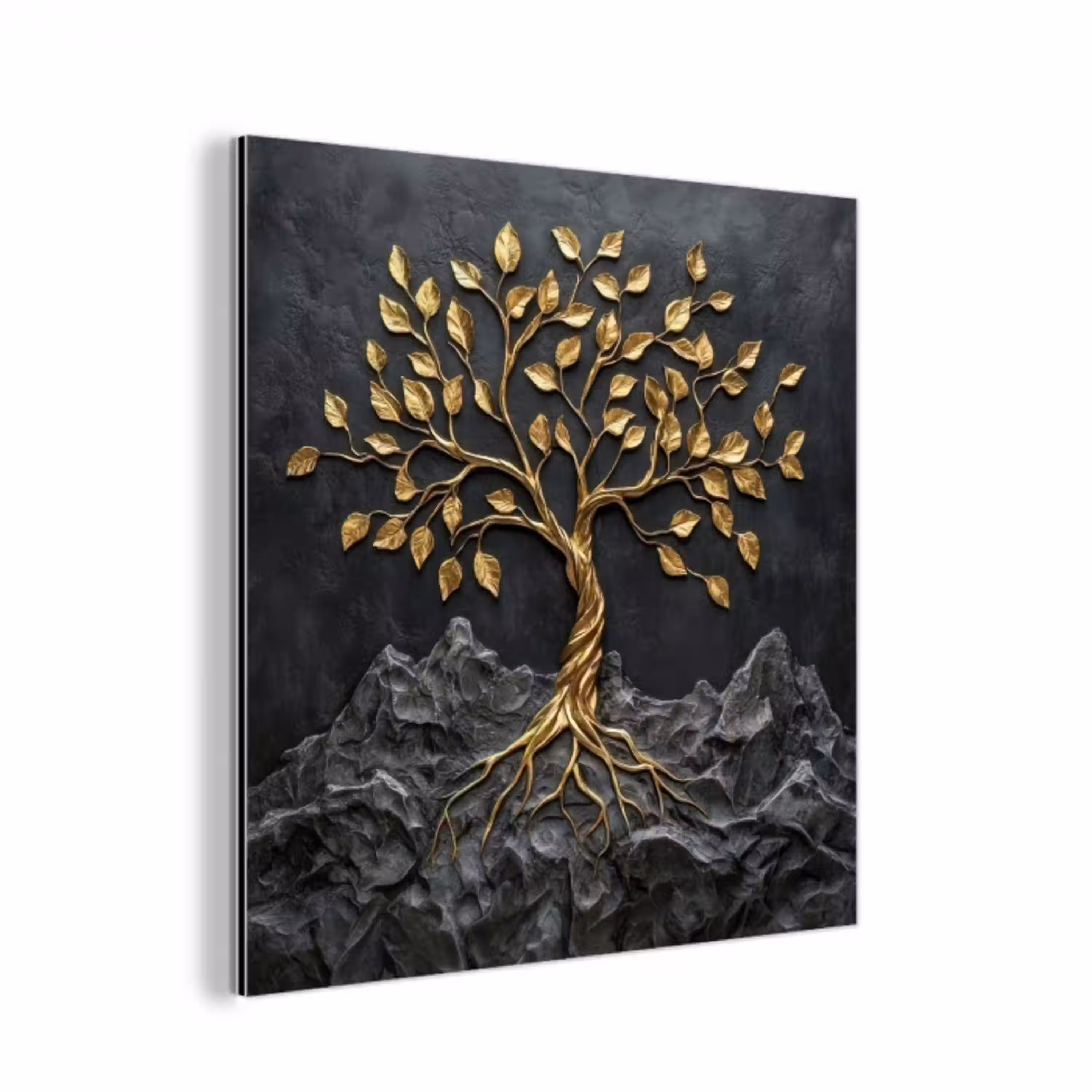Bladeren - Goud - Boom - Rots aluminium wit klein -3d