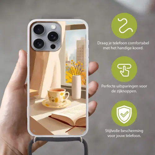 Thee - Boek - Thee - Herfst Hoesje iPhone 16 Pro Max met koord klein -sfeer2_NL