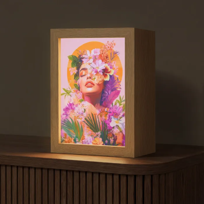 Vrouw - Abstract - Cirkel - Bloemen Light Box met kabel (Tafellamp) klein -z3d_website