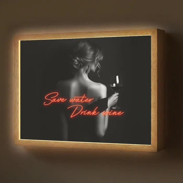 Wijn - Vrouw - Neon - Quote Light Box met batterij (Wandlamp) middel -z3d_website