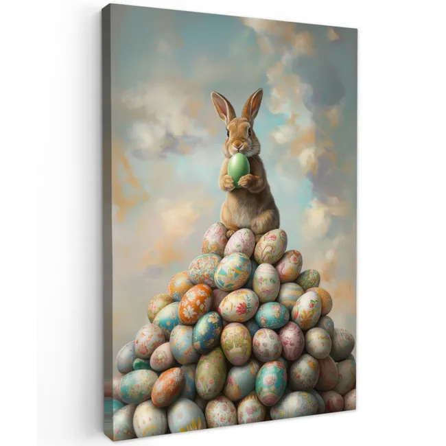 Konijn - Eieren - Kleurrijk Tuinposter op houten frame 2 cm dik klein -3d