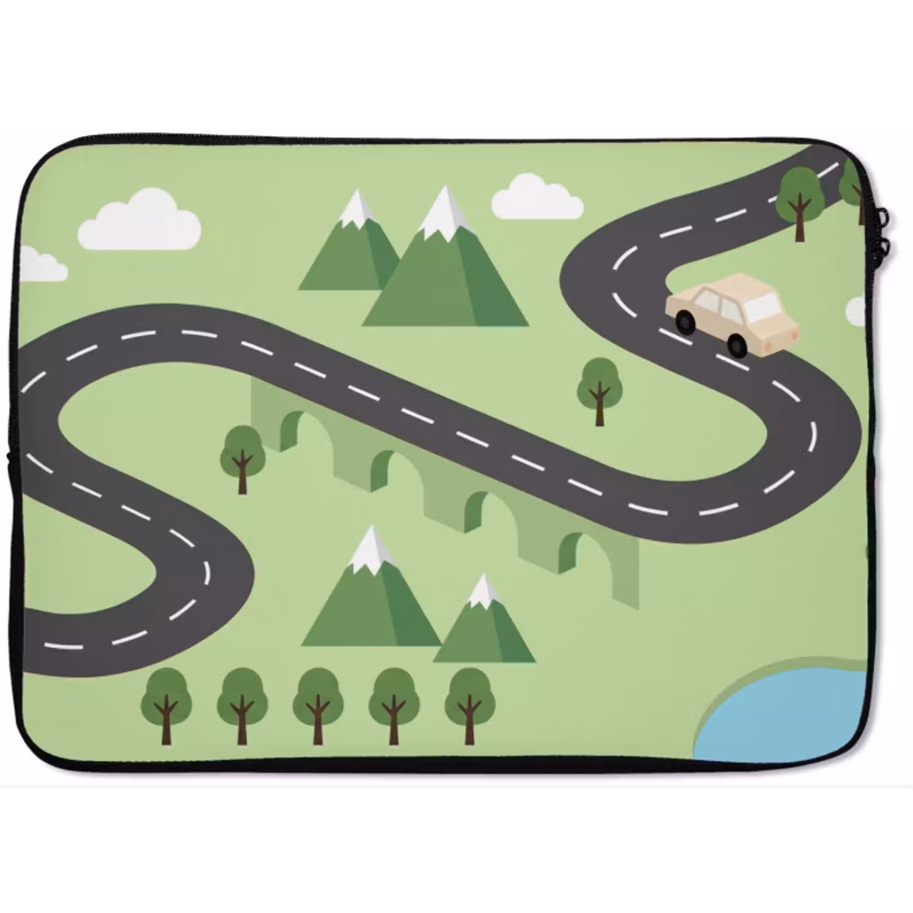 Auto - Bergweg - Natuur - Illustratie laptophoes neopreen klein -zkaufland3dotto