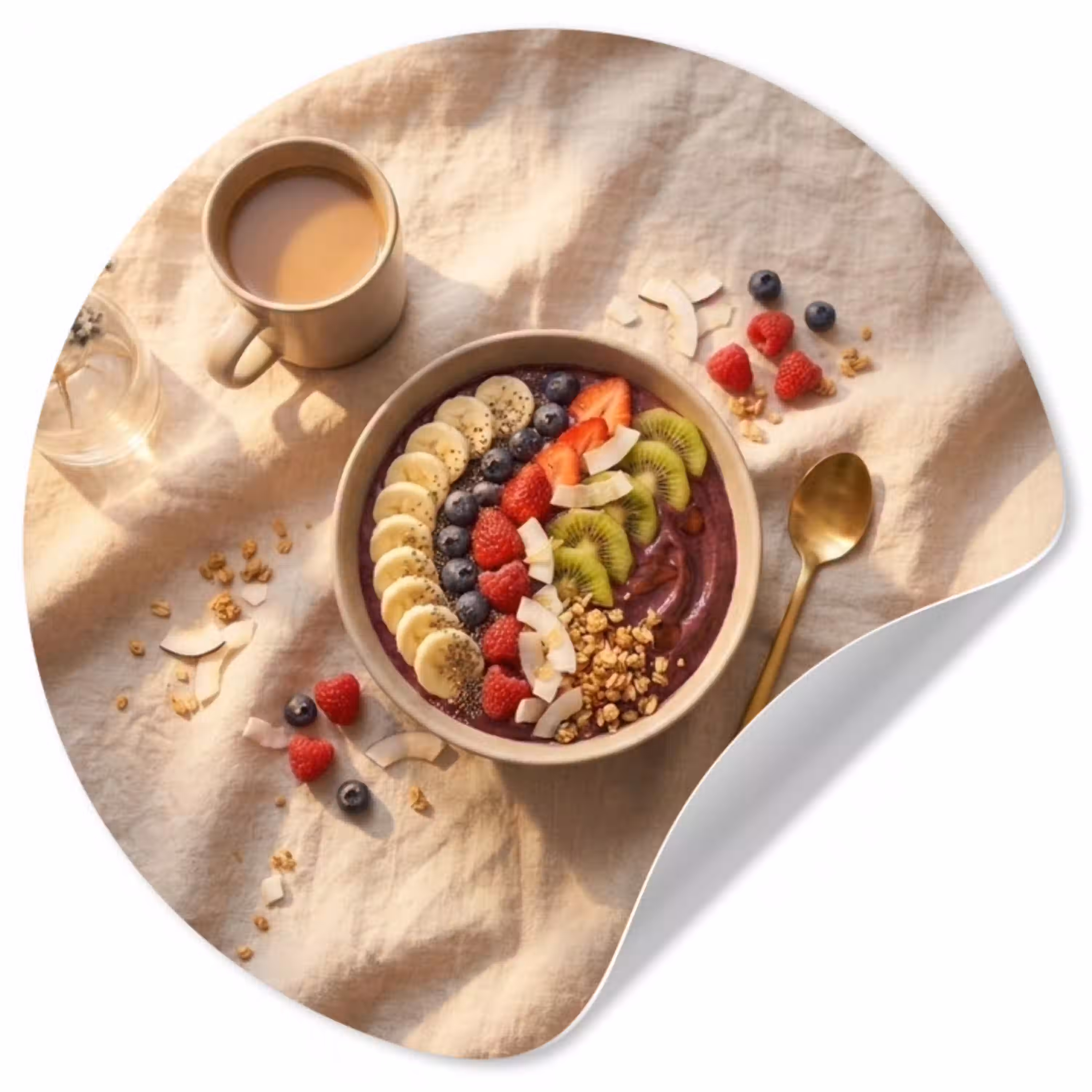 Eten - Ontbijtkom - Fruit - Gezond - Kleurrijk Wandcirkel behangsticker klein -3d