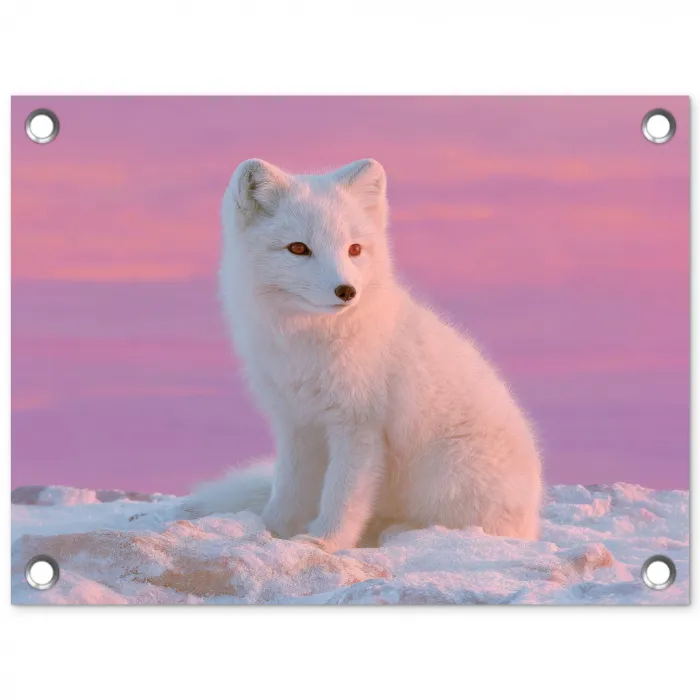 Poolvos - Sneeuw - Roze tuinposter los doek klein -3d