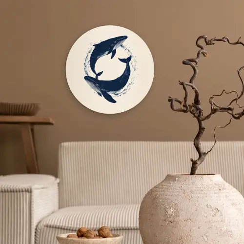 Walvissen - Spetters - Cirkel - Donkerblauw Wandcirkel plexiglas klein -sfeer1