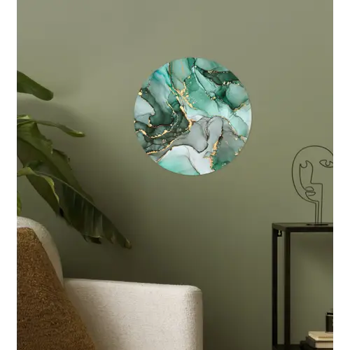 Goud - Marmer - Groen - Luxe - Marmerlook - Grijs Wandcirkel behangsticker klein -sfeer2
