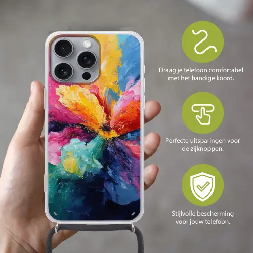 Bloemexplosie - Veelkleurig - Bewegend Hoesje iPhone 16 Pro Max met koord klein -sfeer2_NL