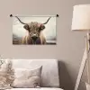Schotse hooglander - Hoorns - Landschap Wandkleed katoen klein -sfeer4