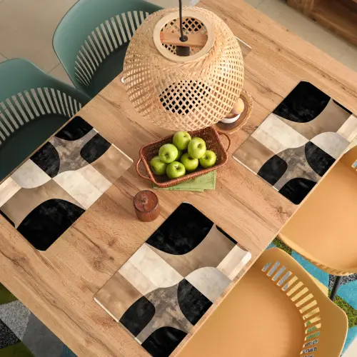 Abstract - Vlakken - Zwart - Rond Placemat vinyl groot -zzsfeer5_Kitchenyeah-website