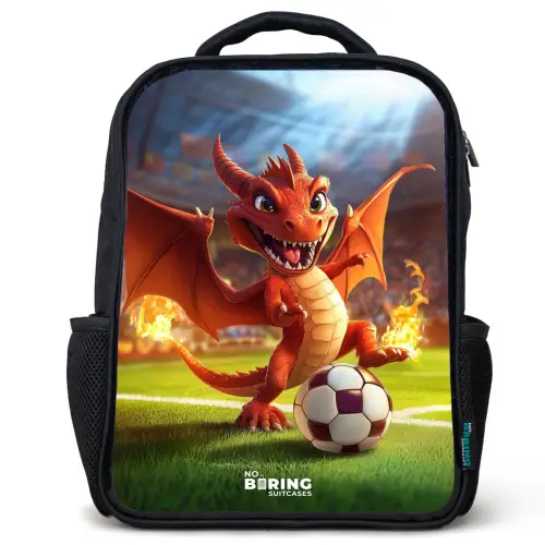 Rode draak voetbalt in zonnig stadion Rugzak - Zwart middel -3d