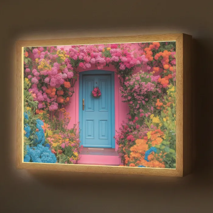 Bloemen - Deur - Roze Light Box met batterij (Wandlamp) middel -z3d_website