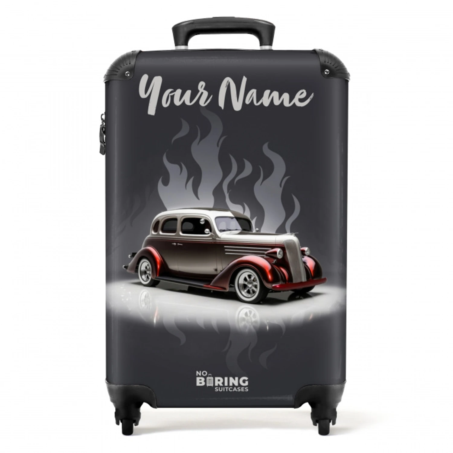Grijze auto met grijze vlammen NBS - Handbagage koffer - Kinderen Unisex middel -productfoto_recht