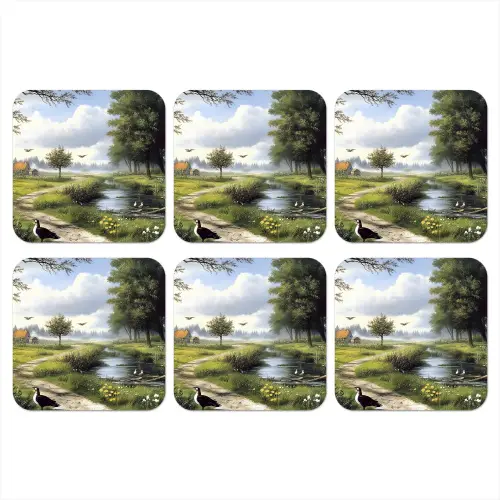 Zandpad - Groen landschap - Water onderzetter kurk middel -3d
