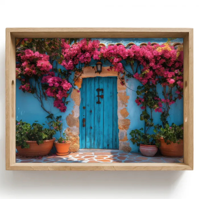 Deur - Hout - Bloemen - Blauw Dienblad Rechthoek middel -z3d_shopping