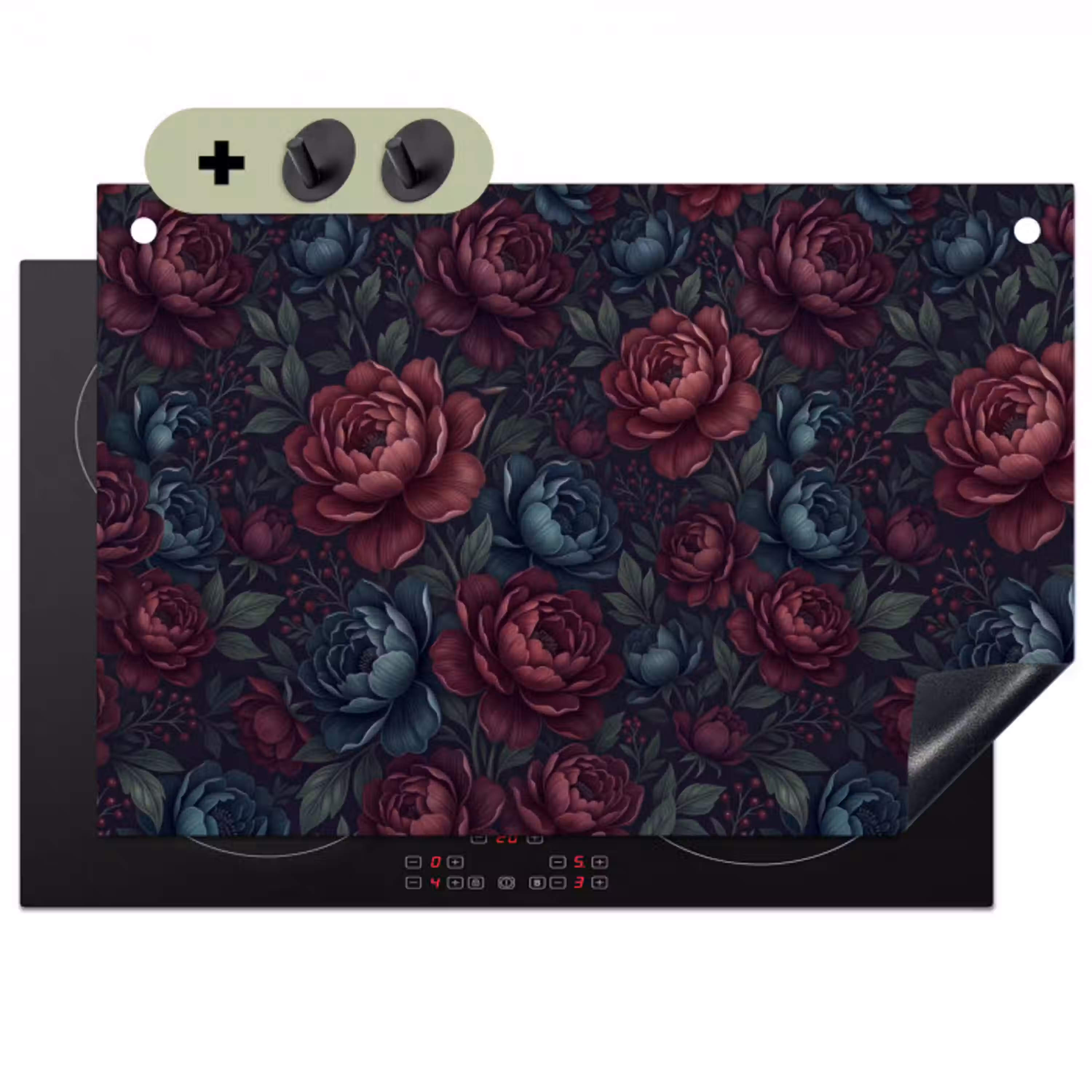 Bloemen - Patroon - Natuur - Klassiek - Donker Inductie beschemer met haakjes klein -3d