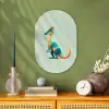 Staart - Dino - Minimalistisch - Blauw Wandcirkel Ovaal Forex klein -sfeer2