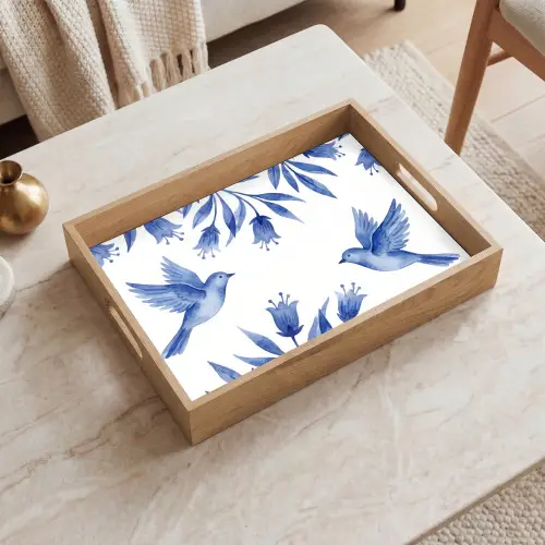 Modern - Vogels - Delfts - Blauw Dienblad Rechthoek middel -sfeer1