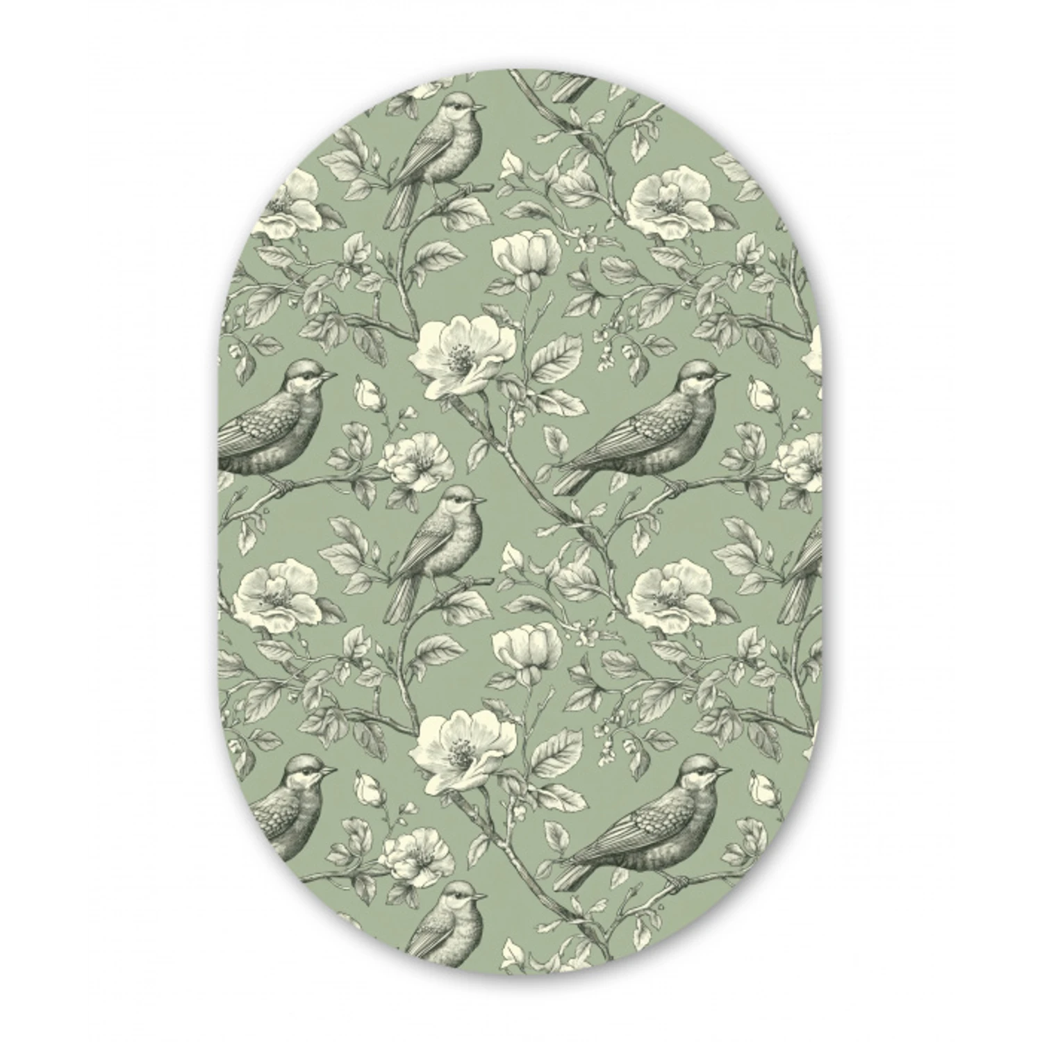 Klassiek - Botanisch - Groen Wandcirkel Ovaal Aluminium middel 839 -3d